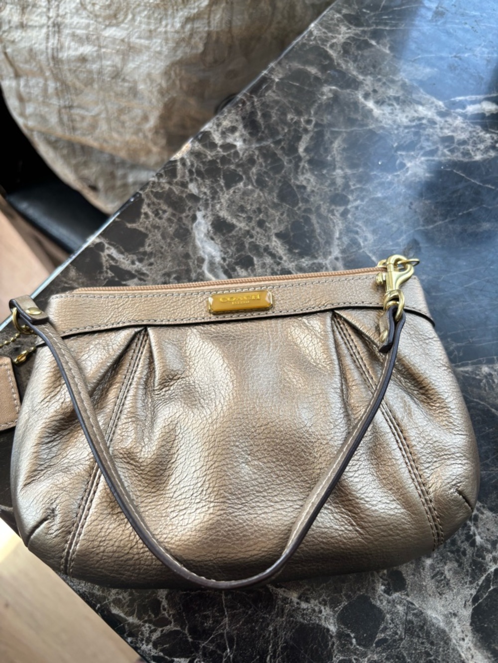 Coach Metallic Bronze Shoulder Wristlet with Gold Hardware